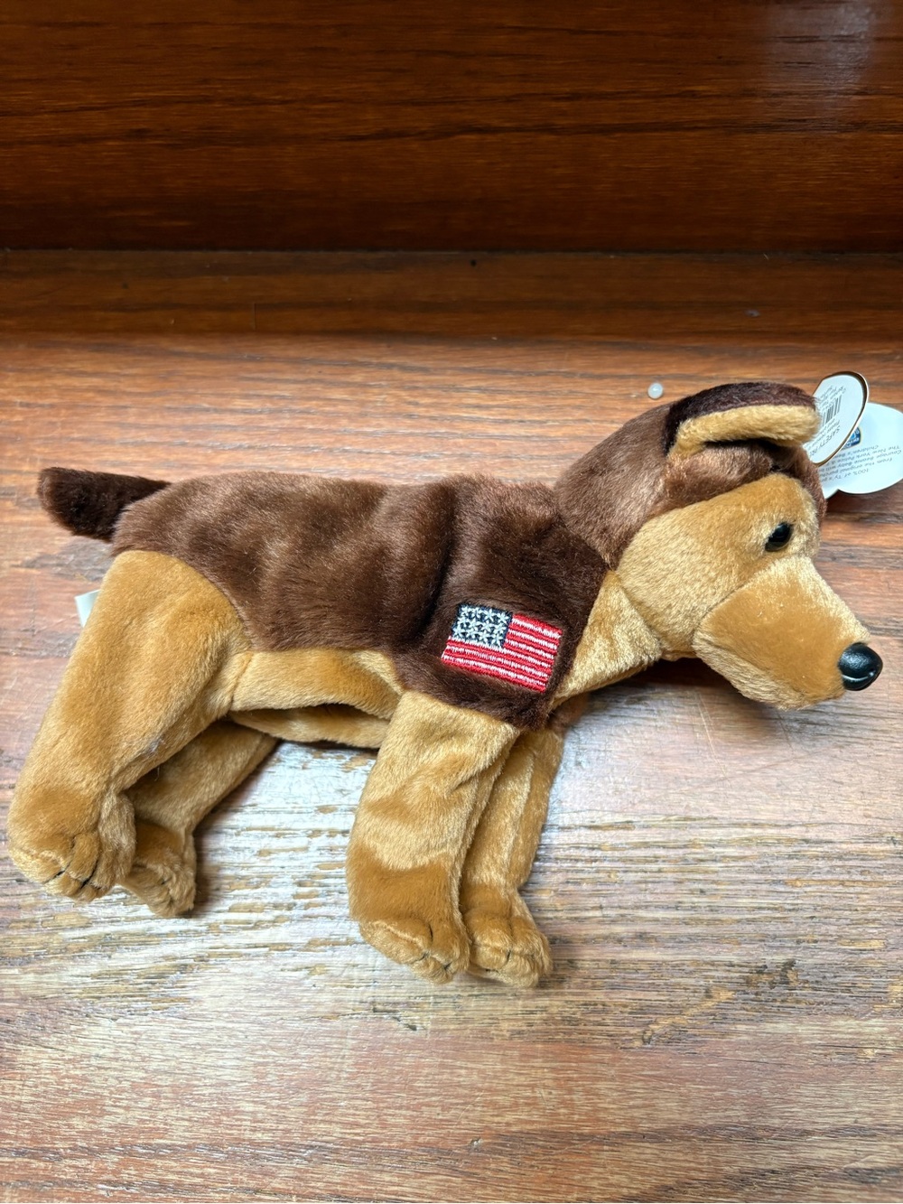 Ty Brown and Tan German Shepherd Beanie Babywith American Flag Patch - “Courage”